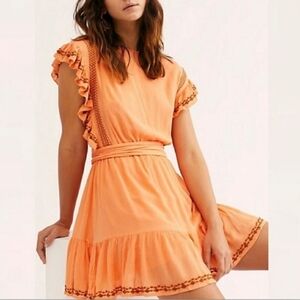 Free People Weekend Brunch Coral Mini Dress Ruffle Peach Dress